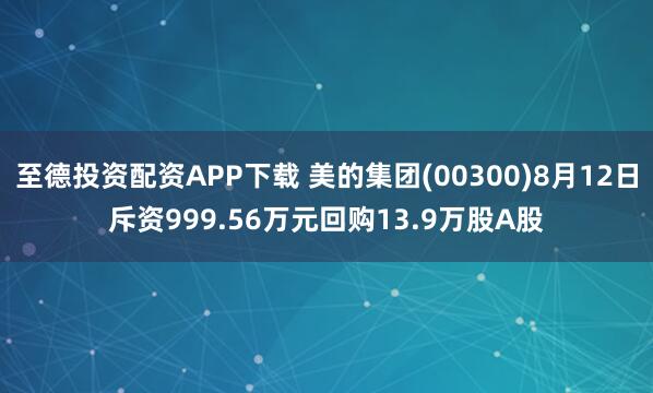 至德投资配资APP下载 美的集团(00300)8月12日斥资999.56万元回购13.9万股A股